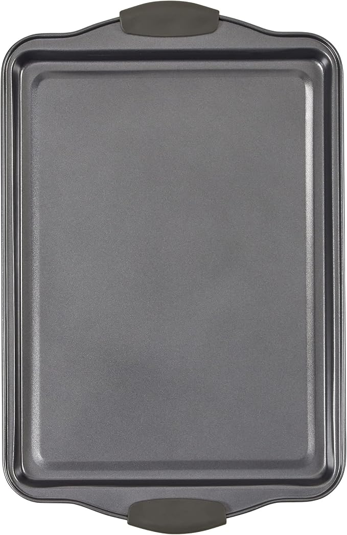 Non-Stick Baking Sheet Set 3 Pcs for Cookies & More, Heavy-Duty Aluminum Baking Sheets with Gray Silicone Handles