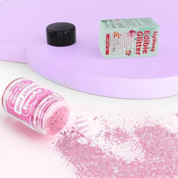 Bright Pink Edible Glitter - 5g Food Grade Cake Decorating Shimmering Glitter, Edible Sprinkle Luster Dust for Drinks, Chocolates, Fondant, Strawberries, Cupcakes, Candy, Easter Cookie - Vegan