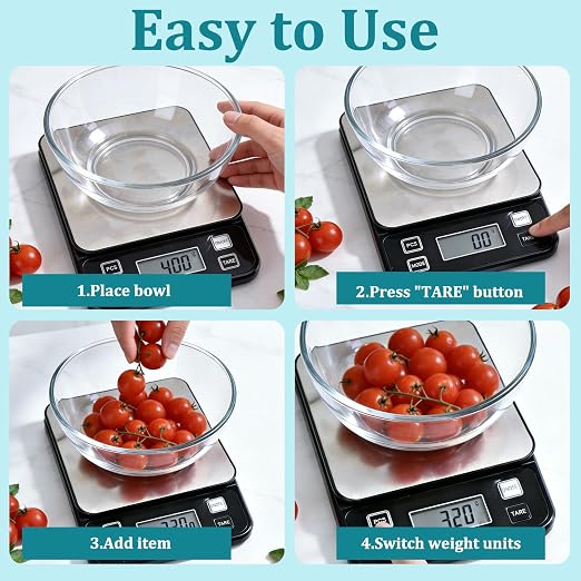 Digital Food Scale, 22lb Waterproof Kitchen Scale, 304 Stainless Steel Platform, Type-C Rechargeable & Backup Battery Mode, Gram Scale for Meal Prep, Coffee