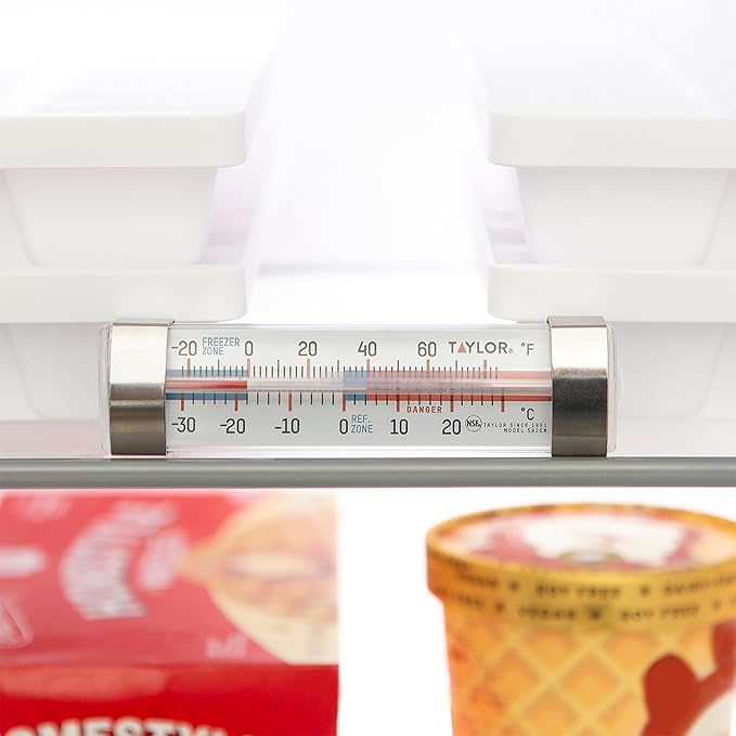 Taylor Large Dial Kitchen Refrigerator/Freezer Kitchen Thermometer with Suction Cups, Refrigerator/Fridge Thermometer - 2 Pack