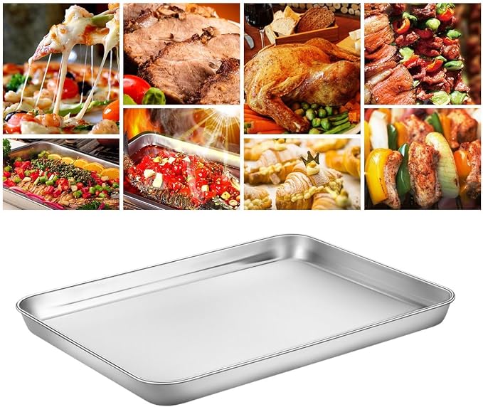 Yododo Baking Sheets Set of 4, Stainless Steel Cookie Pan Tray For Oven, Size 12.25 x 9.65 x 1 inch, Heavy Duty, Deep Edge, Superior Mirror Finish, Dishwasher Safe