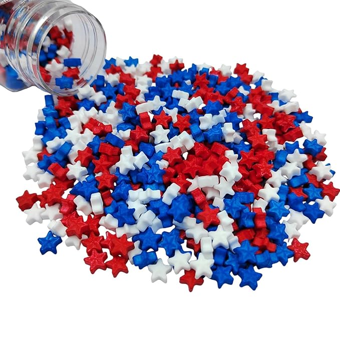 Red Blue White Stars Sprinkles, Patriotic Sprinkles, Edible Star Cake Decorating, Baking Cake Decorations Cupcake Toppers Cookie Decorating, Wedding Party Fourth of July Supplies