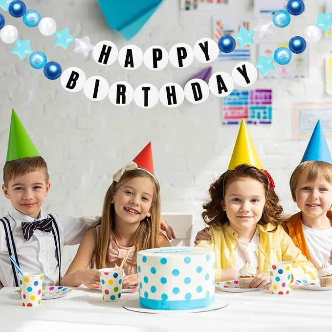 Simgoing 103 Pcs DIY Giant Friendship Bracelet Lei Kit Extra Large Beads Garland Jumbo Birthday Friendship Banner Kit Famous Singer Customizable Party Decor for Classroom(Blue)