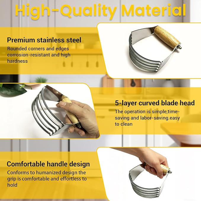 3 PCS Dough Pastry Cutter Scraper Blender Set with Stainless Steel Blades and Comfortable Wood Handle for Biscuit Butter Pie Nut Crust Kitchen Baking Supplies