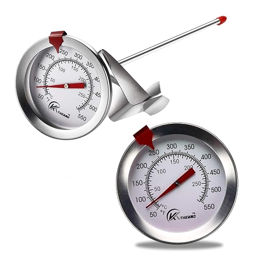 KT THERMO Deep Fry Thermometer with Instant Read,Dial Thermometer,6" Stainless Steel Stem Meat Cooking Thermometer,Best for Turkey,BBQ,Grill
