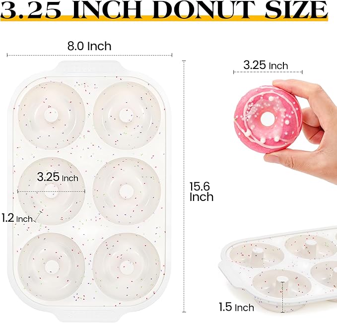 KASHME 3 Pcs Silicone Donut Pan for Baking with Metal Reinforced Frame Nonstick 6 Cavity Donut Molds Doughnut Tray 3.25 Inch Large Bagel Molds (Cream)