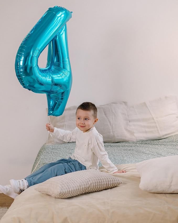 Light Blue Number 4 Balloon 40 Inch, 4th Birthday Party Decorations for Children, Giant 4 Foil Balloon for Party Supplies