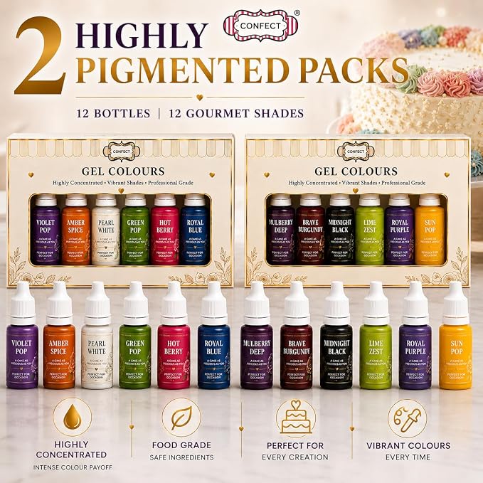 Confect Halloween – Spooky Bakes Gel Food Coloring Set – 12 Highly Pigmented Colors for Buttercream, Cakes, Cookies, Macarons & Baking – 10mL Bottles