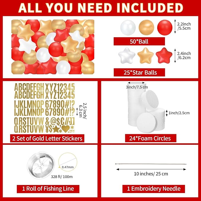 Simgoing 103 Pcs DIY Giant Friendship Bracelet Lei Kit Extra Large Beads Garland Jumbo Birthday Friendship Banner Kit Famous Singer Customizable Party Decor for Classroom(Red White Gold)