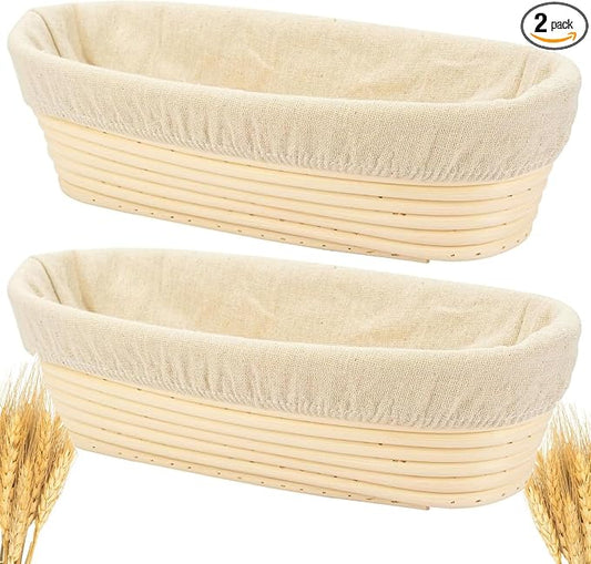 2PACK 12 inch Oval Bread Proofing Basket Banneton Bread Dough Proofing Rising Rattan Basket & Liner for Baking Bread Making