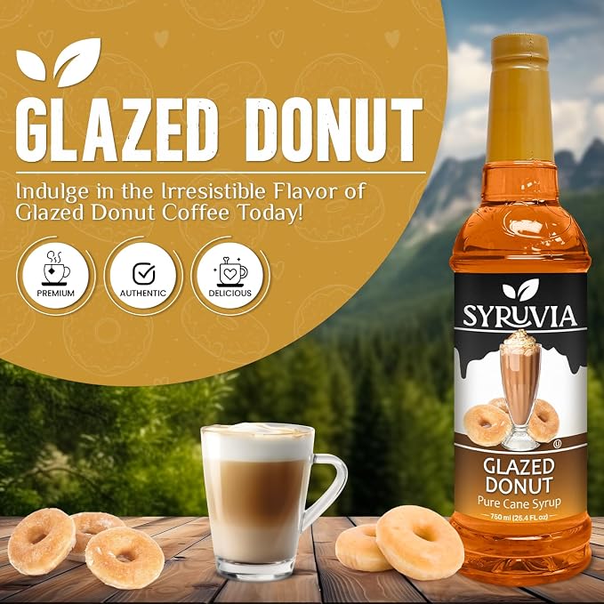 Syruvia Glazed Donut Syrup, Flavored Syrup for Specialty Drinks, Lemonades, Iced Teas, and Desserts – 25.4 fl oz - with Pump
