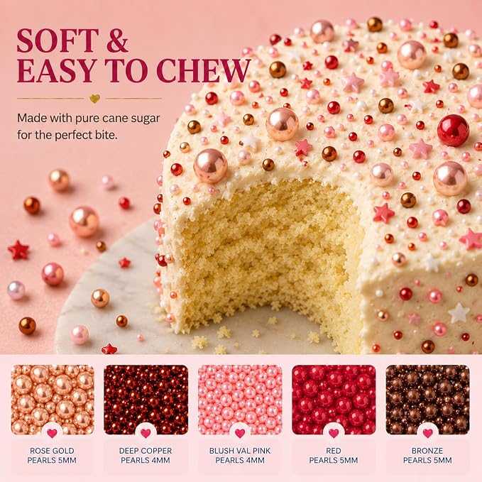 Confect Pearl Sprinkles | Edible Disco Ball Sprinkles for Cakes & Cupcakes Decoration | Pack of 5 Mix Bright Orange, Copper, Pink, Red & Bronze Dragees - Carnival |Vegan, Gluten-Free, Nut-Free, Soy-Free, Dairy-Free, Palm Oil-Free- 5 Oz