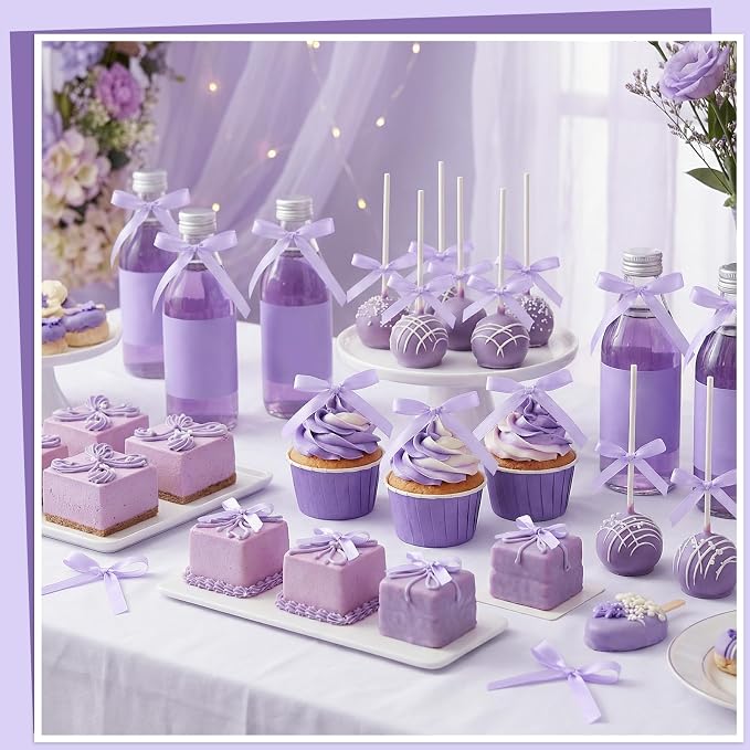 30 Pack Bow Cake Toppers Light Purple Ribbon Bows for Cake Purple Birthday Decorations for Baby Shower, Bachelorette, Wedding, Halloween, Christmas, New Year Party Decorations