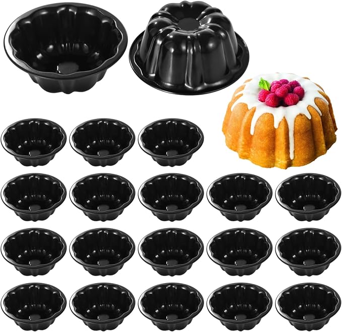 Homaisson 20PCS Mini Fluted Tube Pan, 4.5Inch Carbon Steel Mini Cake Molds, Nonstick Reusable Oven Baking Mold for Cupcake, Bread, Bavarois, Brownie