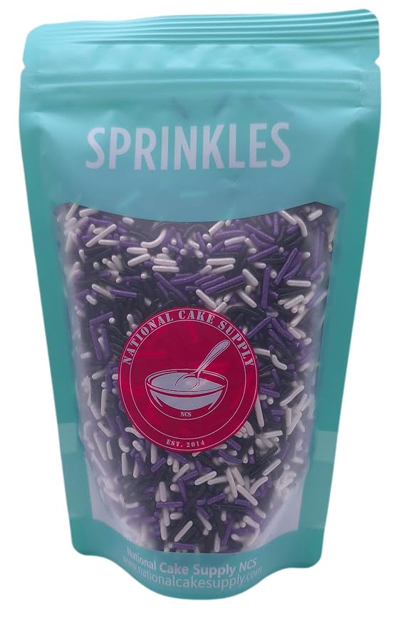 NCS Black, White & Pearlized Purple Jimmies Edible Sprinkles – Cupcake, Cake & Cookie Decorations, 7 oz