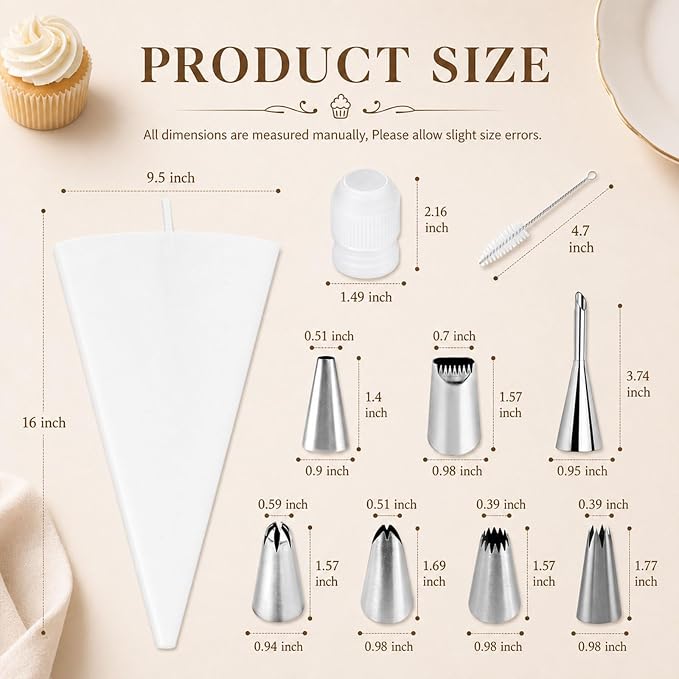 Reusable Piping Bags and Tips Set, 16inch Cotton Pastry Bags | Cotton Exterior, Eco-Friendly, For Cake Decorating, Cupcakes, Cookies, Durable Baking Kit