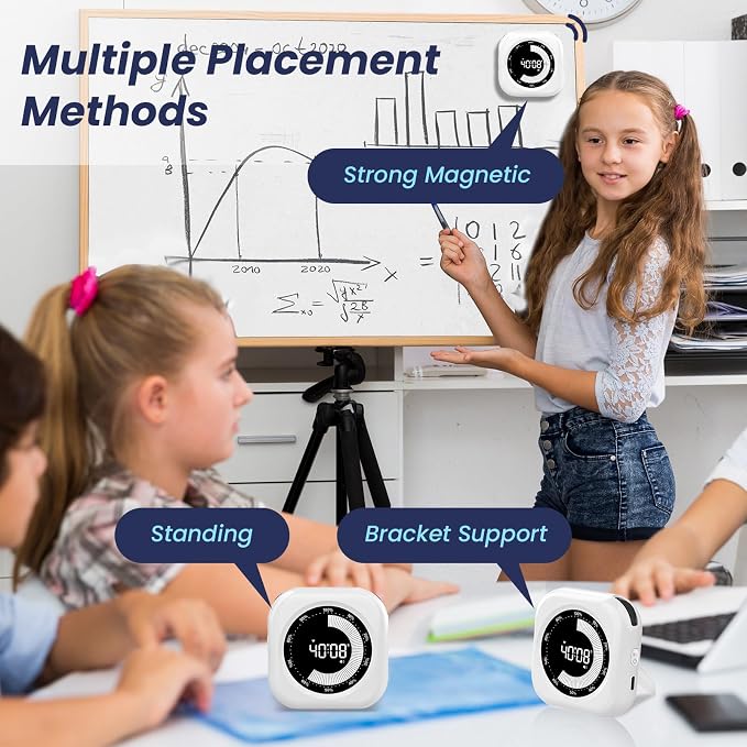 PERSUPER Visual Timer for Kids, 10 Hours Countdown/Up, with Rechargeable, 3 Brightness Display, 3 Volume Levels and Magnetic, Homeschool Study Tool, Large Digital Timers for Kitchen, Classroom