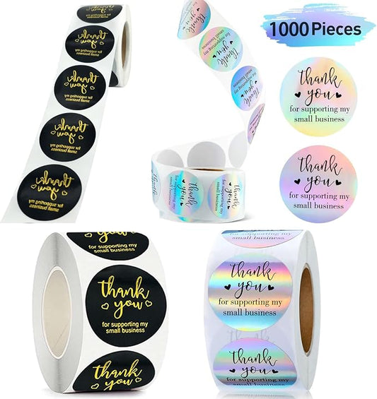 Thank You Stickers Rolls 1.5 Inch - 1000 Pcs Personalized Thank You for Supporting My Small Business Stickers Labels for Baking Envelope Seals Custom Sticker Tags for Wedding Birthday Party Gift Wrap