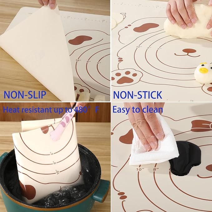 Silicone Baking Mat with Measurements, Non-Slip Non Stick Pastry Mat Sheetfor for Dough,Pastry, Bread, Cookies, Pizza, Fondant, Pasta
