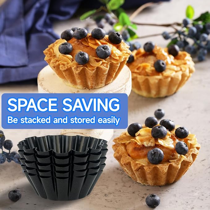 14PCS Egg Tart Molds, Non Stick Mini Tart Pans, 2.6-Inch Fluted Mini Pie Pans for Baking