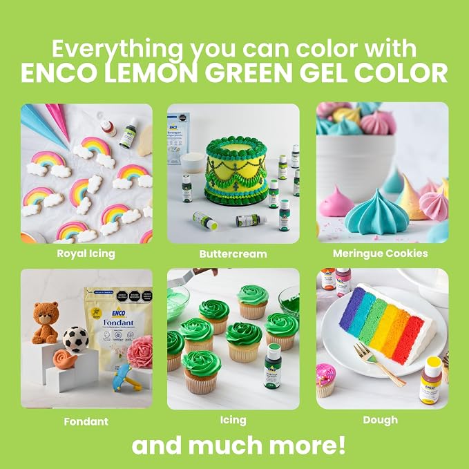 ENCO Food Coloring Gel Lemon Green 1.41 oz (40g) Concentrated, Vegan