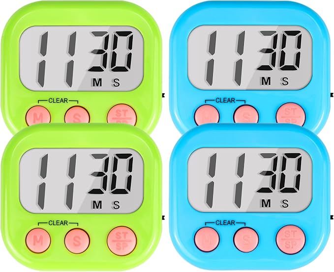 Timer for Kids Teachers Digital Kitchen Timers for Cooking Large Magnetic Classroom Timer 4Pack-Blue Green