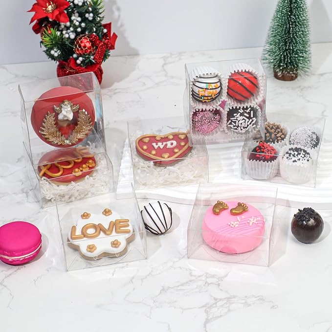TEMLQPACK 25 PCS Clear Chocolate Truffle Boxes (3¼"X3¼X1½ inches, Holds 4)