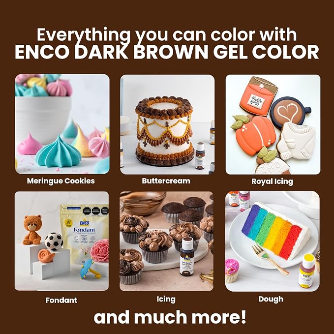ENCO Food Coloring Gel Dark Brown 1.41 oz (40g) Concentrated, Vegan