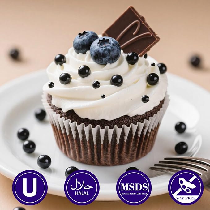 Dazzjoy Edible Black Sugar Sprinkles, Pearl Candy Sprinkles for Cake Decorating, Food Grade, Cupcake Toppers and Black Cake Decorations, Wedding Party Valentines Supplies(130g/4.58oz)