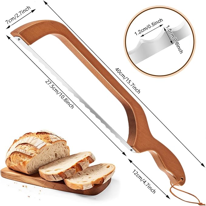 Bread Slicer for Homemade Bread - 15.7" Wooden Sourdough Bread Knife with Ultra-Sharp Serrated Stainless Steel Blade - Bread Knife for sourdough, Bagels, Baguettes, Loaves - Ambidextrous Design