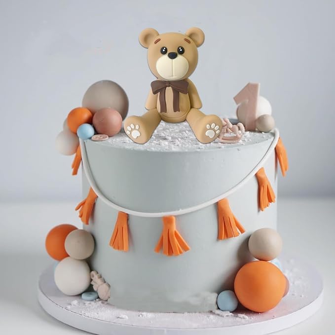3D Bear Cake Toppers Brown Bear Cake Decorations for Boy Girl Baby Shower Birthday Party Supplies (coffee)