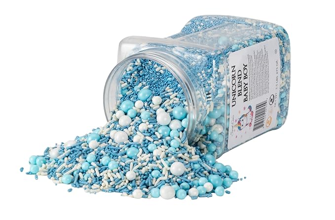 UNICORN BLEND BABY BOY -Gluten-free,Egg Free,Nuts Free,Kosher,Sprinkle Medley Mix,For Baking,Decorating,Cookies,Cupcakes,Cakes,Topping,Jimmies,Large,Bulk Candy,Sugar Shapes