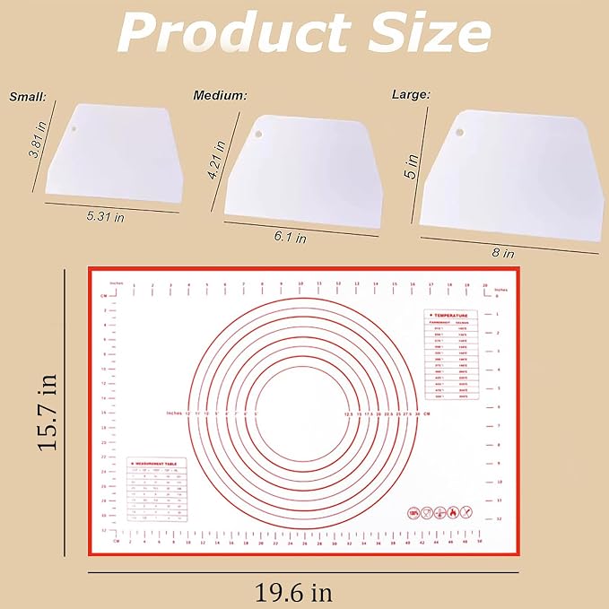 3 Piece Plastic Dough Scraper, Food Grade Trapezoidal Bread Scraper Set with Silicone Baking Mat, Multipurpose Kitchen Bowl Scrapers for Bread Cake Fondant Icing Cream Pizza Making