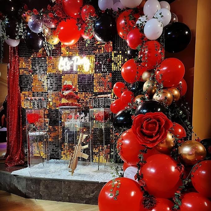 153Pcs Red and Black Balloons Garland Arch Kit with Stars -22 18 12 10 5 inch Different Size Black and Red Confetti Latex Balloons for Birthday Graduation Anniversary Prom Party Decorations