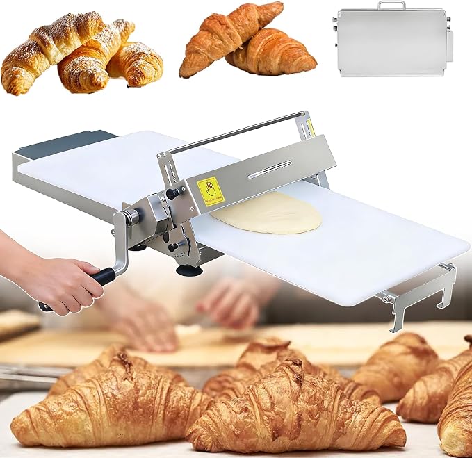Manual Foldable Dough Sheeter for Bakery with Stainless Steel Rollers and Adjustable Thickness 0-25mm Settings, Stainless Steel Portable Pastry Roller for Commercial Home Bakery