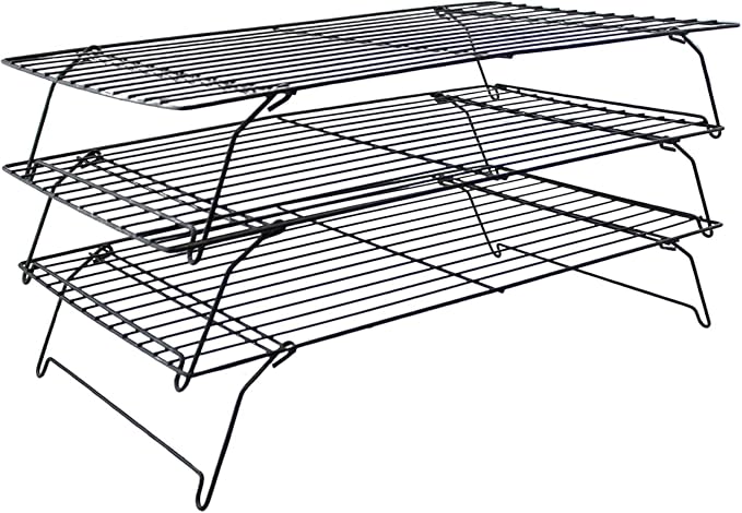 3 Tier Stackable Cooling Rack for Baking – 15.75" x 10" Carbon Steel Wire Cookie Cooling Racks, Multi-Level Stackable Cookie Rack for Cakes, Pastries & Fruit – Collapsible & Dishwasher Safe