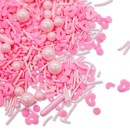 LEBERY Pink Sprinkles Edible Heart Shaped Sprinkle Pink Jimmies for Baking Pastel Pearl Sprinkles Mixed Valentine Sprinkle for Cake Decorating Cookie Ice Cream Donut - 3 oz