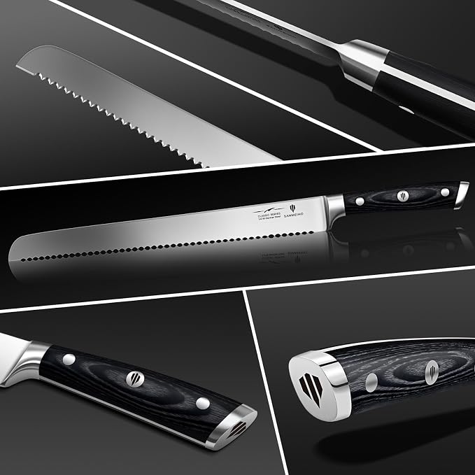 12" Bread Knife - Sourdough Slicing Knife Professional German 5Cr15MoV Stainless Steel Serrated Blade, Ergonomic Wood Handle & Full Tang Design, Gift Box Included (Single-Edge