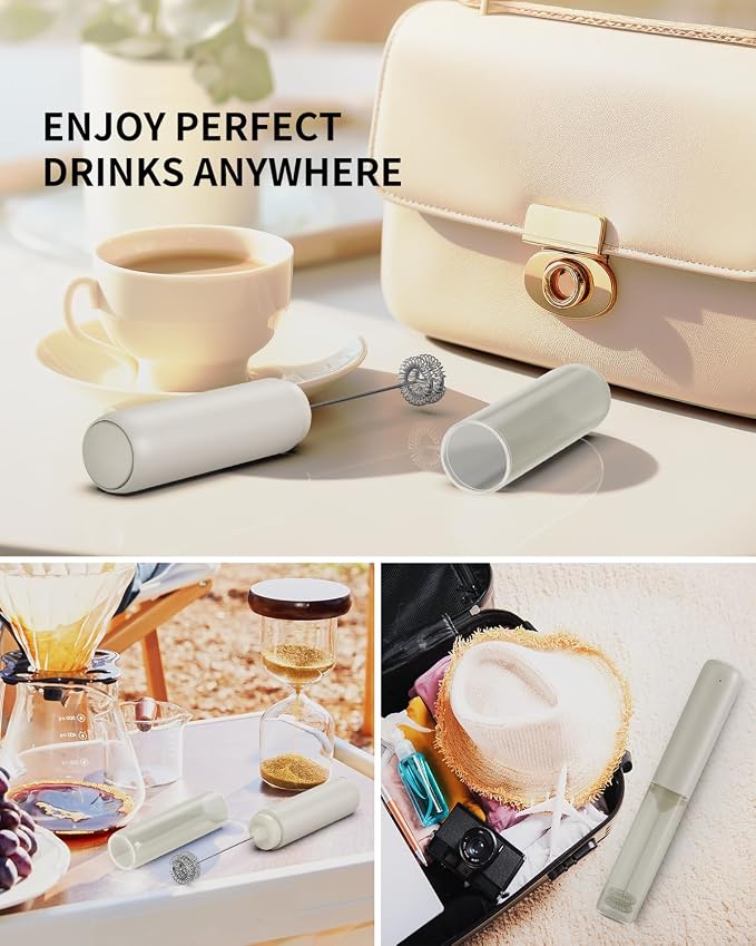 CIRCLE JOY Portable Rechargeable Milk Frother Hanheld, Dual Spring Whisk Electric Coffee Frother Wand Drink Mixer for Matcha Lattes Cappuccino, Kitchen Gifts, Beige