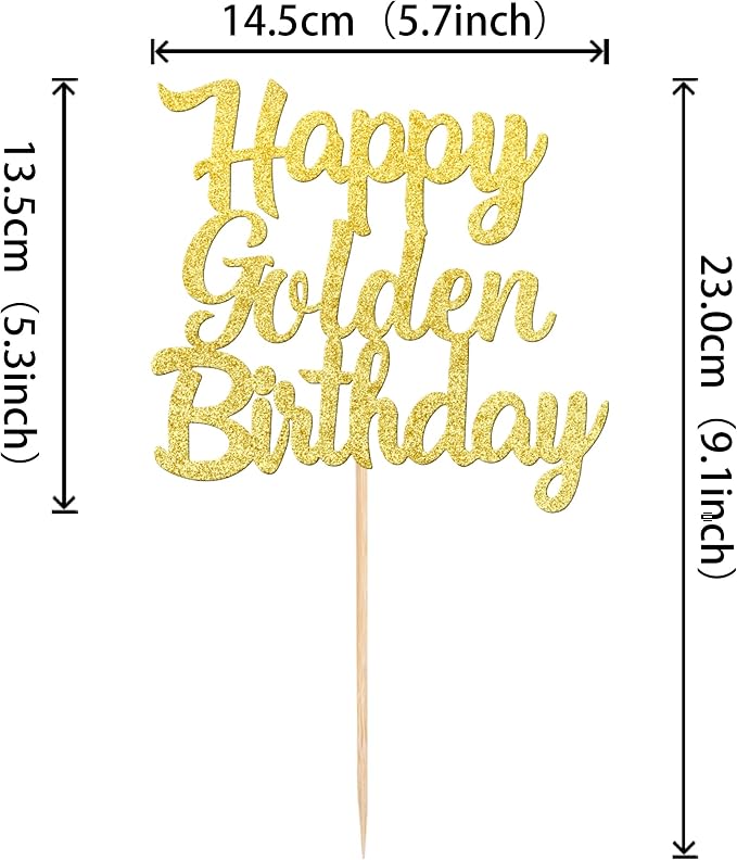 1 PCS Happy Golden Birthday Cake Topper - Gold Glitter Pick for Celebrating Anniversary Theme Party Cake Decorations Supplies