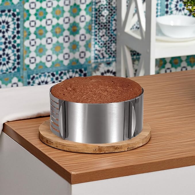 HARFINGTON Cake Leveler Slicer Stainless Steel Adjustable Round Cake Cutter Ring 7 Layered 6-8 Inch / 9-12 Inch for Baking Cutting and Slicing Cakes