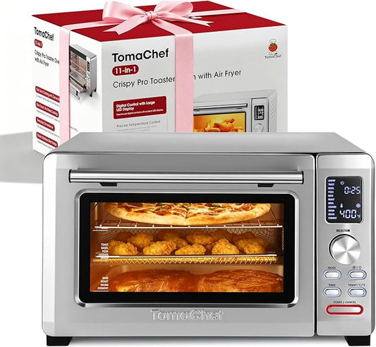 TomaChef Air Fryer Toaster Oven Combo, 26.5QT Large Capacity with Visible Window, 11-in-1 Countertop Toaster Oven, 85% Less Oil Healthy Cooker for Family, PFAS Free & Stainless Steel