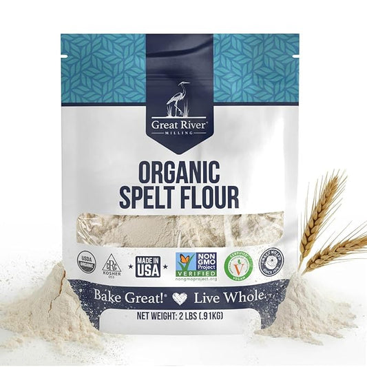 Great River Milling Organic Spelt Flour | Whole Grain Ancient Wheat Flour | USDA Organic, Non-GMO, Kosher | High Fiber, Mild Flavor | Ideal for Baking Breads, Muffins, Cookies & More | 2 Lb