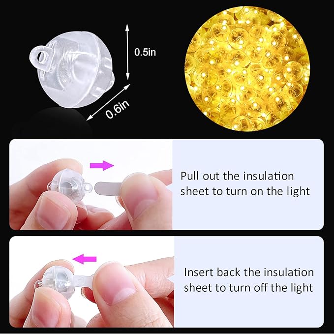 ZGWJ 50PCs Warm White Balloon Lights Mini, Battery Powered, Long Standby Time Waterproof Tiny Led Round Flash Light for Paper Lantern Balloon Party Easter Eggs Wedding Christmas Halloween Decorations