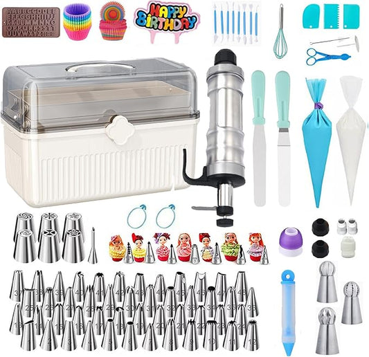 309 PCS Cake Decorating Kit with Storage Case, 73 Stainless Steel Piping Gun & Tips, Baking Frosting Decorating Tools for Beginners (Green)