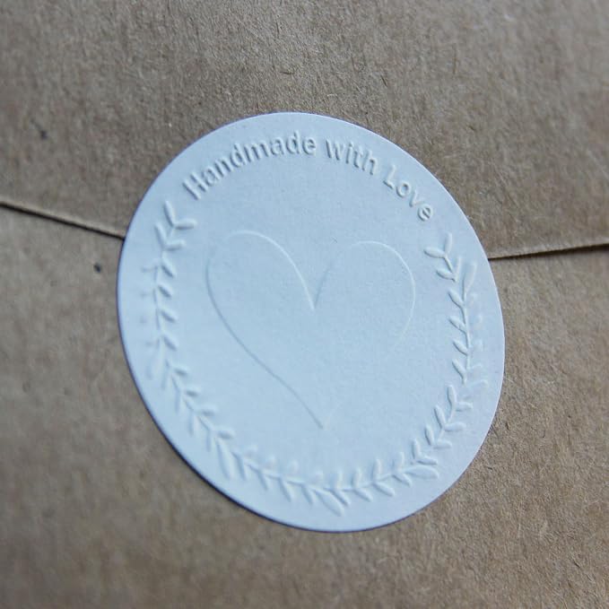 100x Embossed Made with Love Sticker Handmade Sticker Made with Love Label Handmade Label Shop Stickers Homemade Gifts Happy Mail Package Stickers Small Business Labels