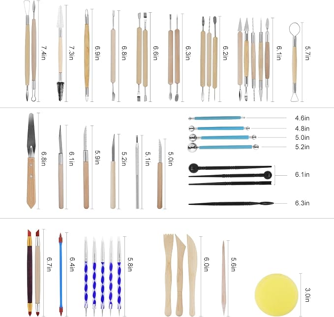 Yagugu Pottery Clay Tools for Adults Sculpting, 45Pcs Basic Wood Ceramics Carving Polymer Clay Tool Supplies kit Supplies for Artists Modeling Shaping Building for Art&Craft Gifts