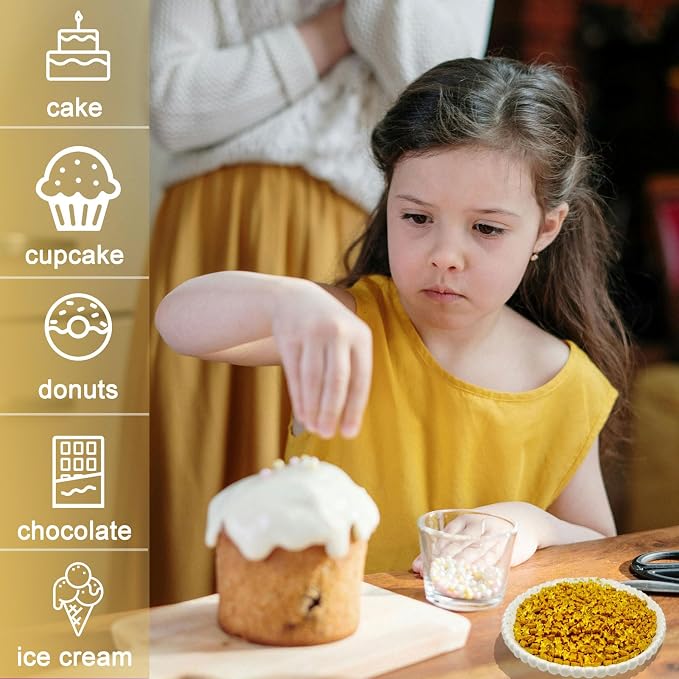 Gold Sprinkles for Cake Decorating, Star Sanding Sprinkles Mix for Cookie Baking Ice Cream Brownie Cupcake Toppings