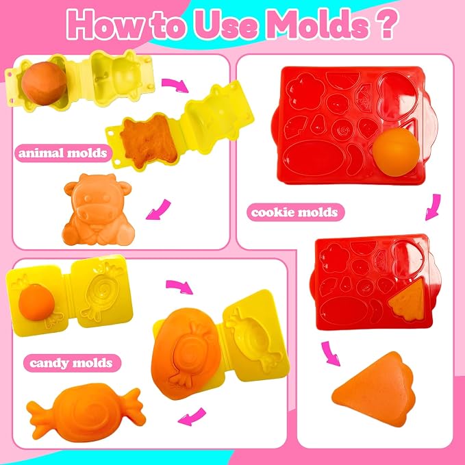 Playdough Tool Set, 31 Pcs Basic Play Dough Tools Kits for Kids, Dough Accessories Includes Pink Storage Container, Mat, 3D Animal, Cutters Roller, Rolling Pins, Safety Scissors
