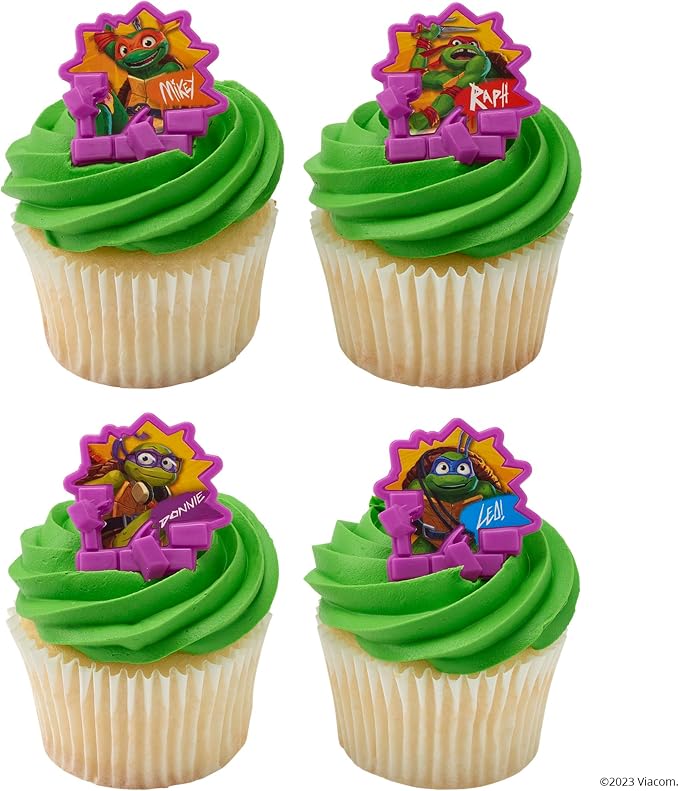 DecoPac Teenage Mutant Ninja Turtles Turtle Power Rings, Cupcake Decorations For Birthday Party, Cakes, And Celebrations - 24 Pack